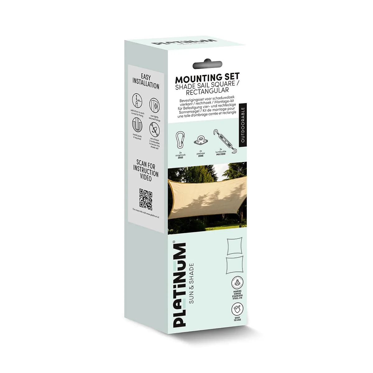 Monteringssett for kvadratisk/rektangulært solseil Platinum