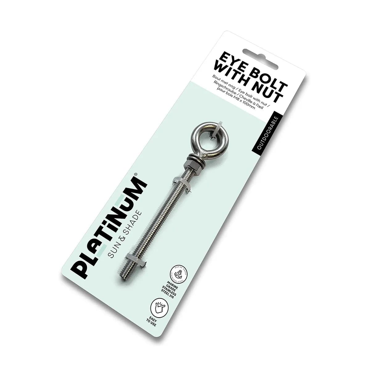 Parafuso de olhal com porca para poste de madeira M8x100mm para Vela de Sombra Platinum